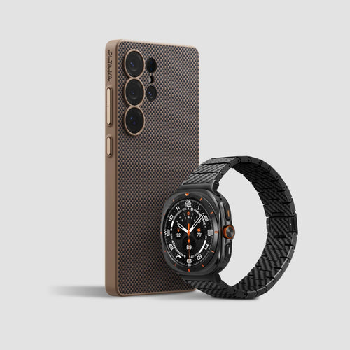 Samsung Galaxy S25 Ultra+ Galaxy Watch Ultra Band / schwarz/gold / PinButton Case